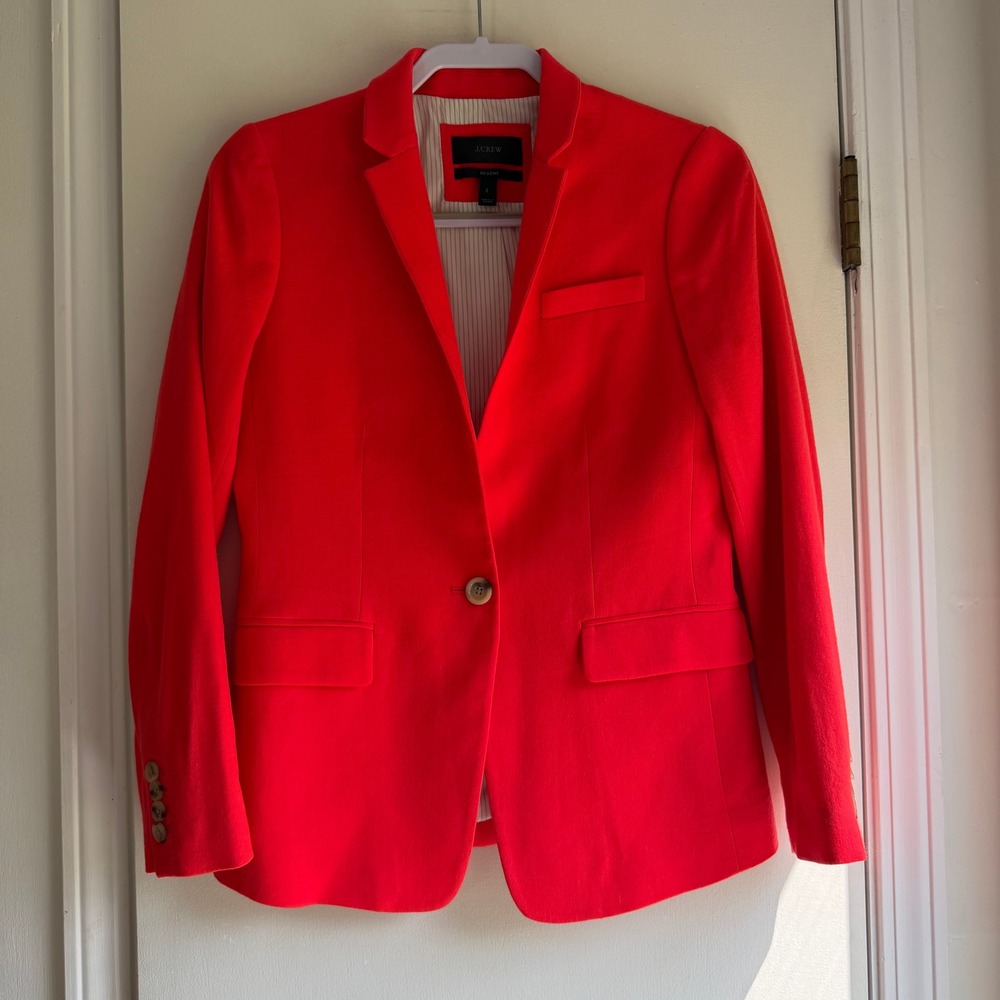 J.Crew Regent Blazer Womens 2 Bright Red Wool Blend Single Button Jacket B0389